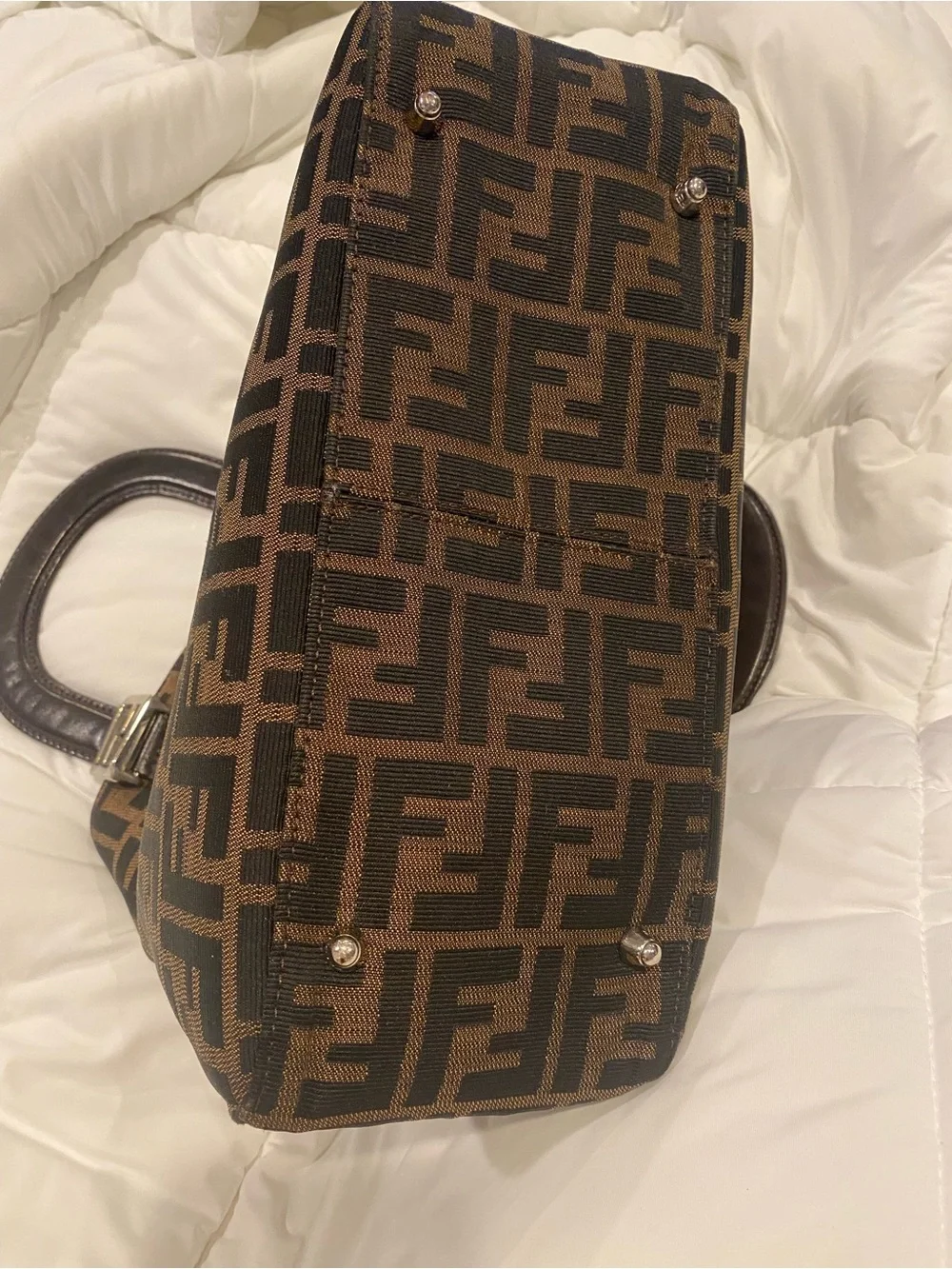 Fendi Brown FF Zucca Tote Bag with Leather Handles